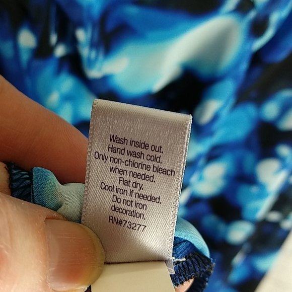 Blue, Black,White Watercolor Effect Dressy Top - Picture 6 of 8